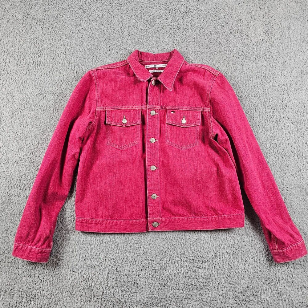 Vintage Tommy Hilfiger Jacket Womens XL Pink Denim Y2K Trucker Preppy Girly